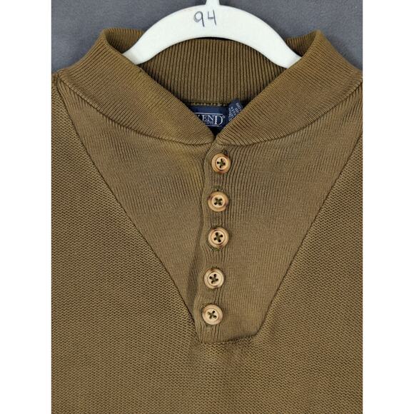 Lands End Sweater Men XL Brown Henley Shawl 90s Pullover USA - Picture 4 of 11